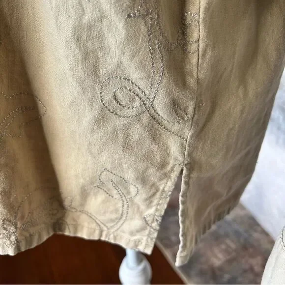 Jane Ashley Tan Silver Embroidered Linen Blend Shacket Shirt Women’s Large - Picture 5 of 14